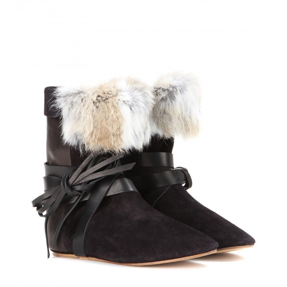 Nia Suede and Leather Ankle Boots - Bot, Siyah