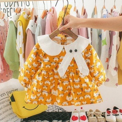 Kedi Kulaklı Yakalı Elbise, Sarı