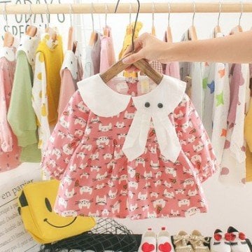 Kedi Kulaklı Yakalı Elbise, Pembe